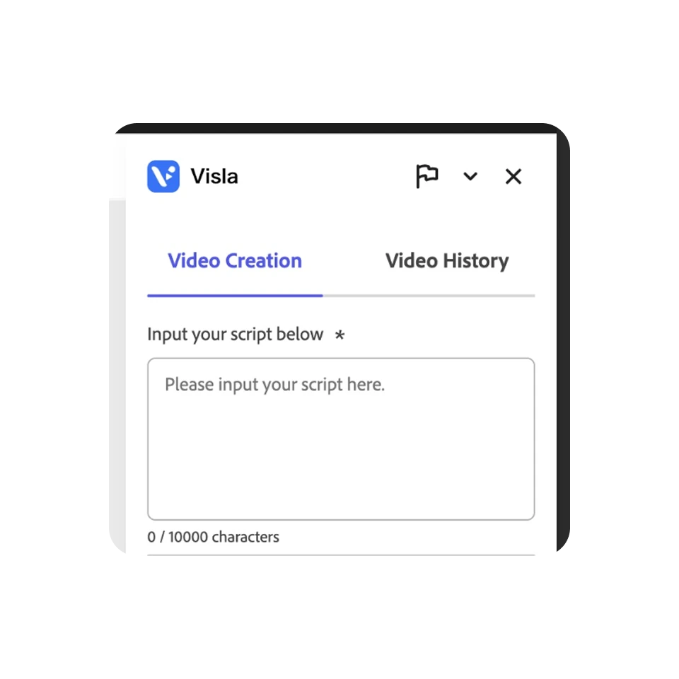 Visla Adobe Express integration: Setting up the video by pasting the script and adjusting settings.